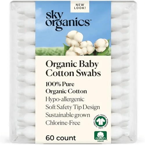Sky Organics Organic Baby Cotton Swabs for Baby, 100% Pure Organic Cotton, GOTS Certified Organic Cotton, 60 Count