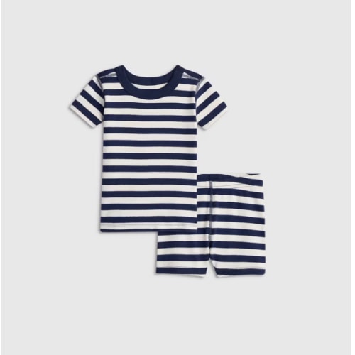 100% Organic Cotton Short Sleeve and Shorts Pajama Set in Navy Stripe