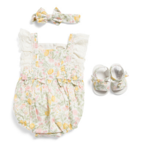 Newborn Girls 3pc Swiss Dot Printed Bubble Romper Set | Baby Girls (0-24m) | Marshalls