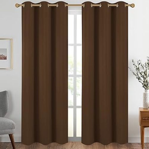 Diraysid Chocolate Brown Grommet Blackout Curtains for Bedroom Thermal Insulated Room Darkening Curtains Drapes, 42 x 84 inch, 2 Panels