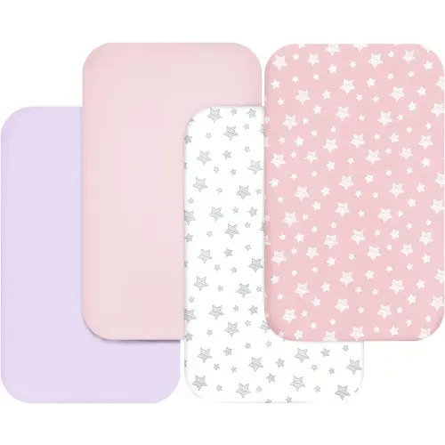 Bassinet Sheets for Baby Boys Girls 4 Pack(33" x 20"), Compatible with Mika Micky, Baby Delight, Dream On Me, Koola Baby, AMKE and Other Rectangle Bassinet Mattress, Pink