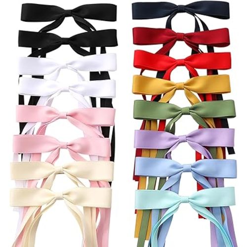 WORTL 16 PCS Hair Bows for Women,Hair Ribbon Hair Bows With Long Tail,Hair Bow Clips Hair Barrettes for Women Accessories