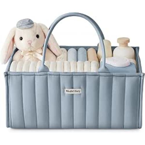 Blissful Diary Baby Diaper Caddy Organizer, Stylish Storage Basket for Newborn Essentials and Diaper Station, Gift for Baby Shower and Registry Must-Have, Dusty Blue