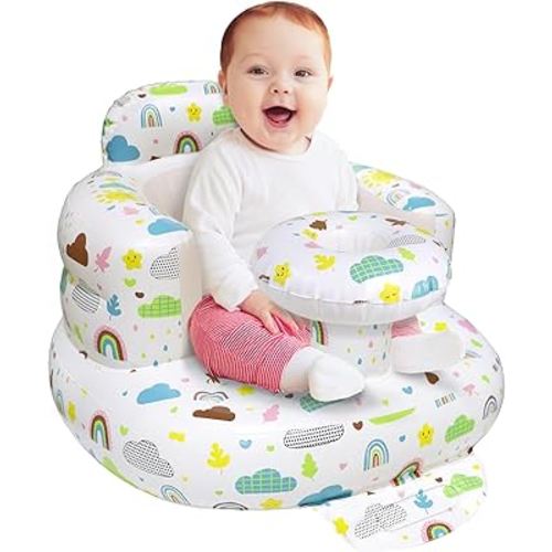 Inflatable Baby Seat for Babies 3 Months & Up, Portable Blow Up Baby Sit Up Chair, Learning to Sit and Feeding Chair for Infants & Toddlers Indoor & Outdoor Use (Tray)