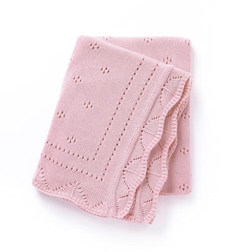 Loyfoky Baby Blanket 100% Luxury Cotton Knit Receiving Swaddle Cuddle Crib Blankets for Boy Girl Newborns Toddler Pink 40x30