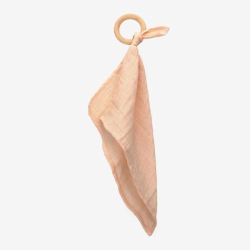 Organic Cotton Muslin Teether - Coral                  – bitte