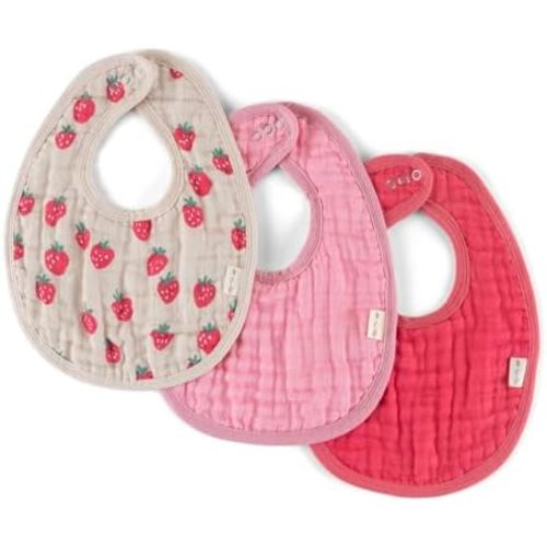 Itzy Ritzy Baby Bibs Set of 3, Ultra-Soft Cotton Muslin Bibs (Strawberry)