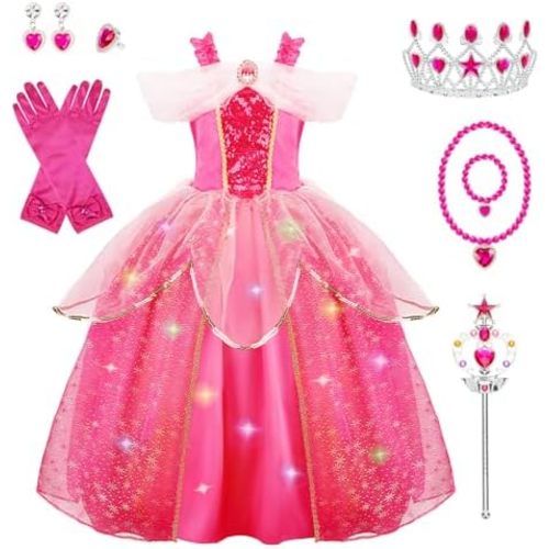 Meland Princess Dresses for Girls - Light Up Princess Dress Up for 3-10 Year Old, Costume for Girls Halloween Birthday
