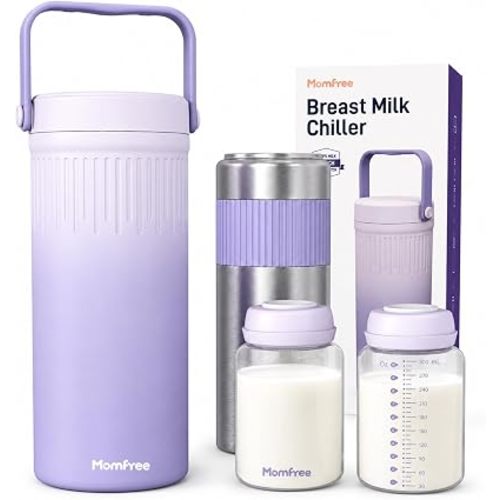 22oz Portable Breast Milk Cooler for Breastmilk Storage, Liquid Gold Saver 360° Cooling Keeps Milk Fresh for 24 Hours, Larger Capacity Breastmilk Chiller with 2pcs Bottles for Outdoor Mom