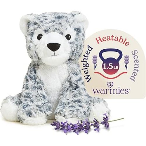 warmies Microwavable & Weighted Stuffed Animals, Snow Leopard - Heated Stuffed Animal Plushie for Warmth & Comfort - Cute Soft Plush Toys for Adults & Children (Boys, Girls, Babies & Toddlers)