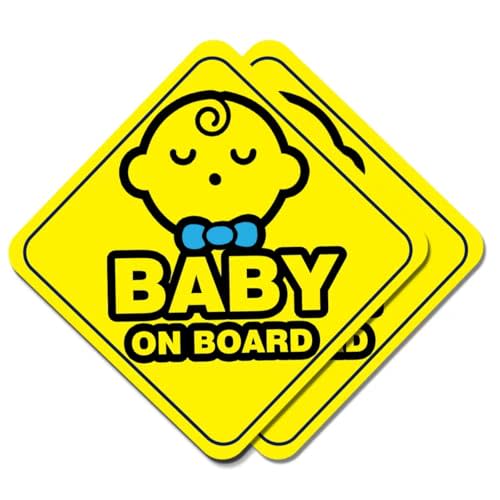 2-Pack Baby On Board Sign Stickers - Cute & Essential Baby Gift - Bright Yellow, Safety Signs for Car, Truck, Van, Bumper - 5"x5" (Quiet baby-B)