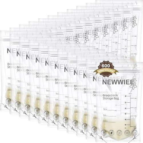 Newwiee 600 Count Breastmilk Storage Bags 7oz Self Standing Freezer, Gray