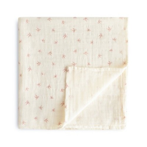 Organic Cotton Muslin Swaddle Blanket Bows One Size