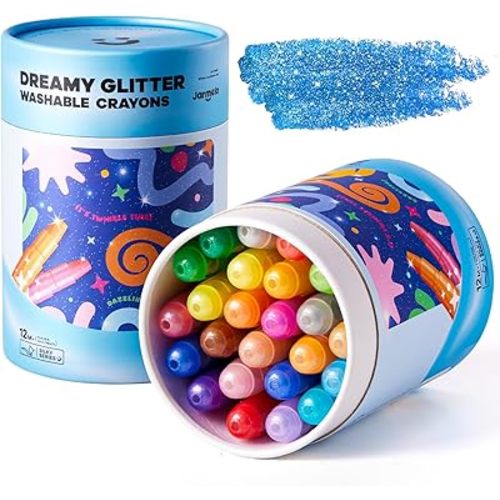 Jar Melo Glitter Crayons for Toddlers 1-3, Non-Toxic Washable Crayons for Kids, Ultra-Silky and Twist, Ideal Coloring Gift for Boys and Girls, 24 Colors