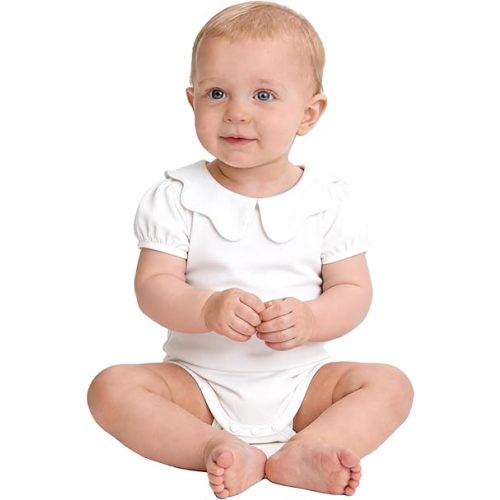 0-24M Infant Girls Ruffle Collar Romper Baby Girl Solid Color Bodysuit Casual Jumpsuit (White short, 6-9 Months)