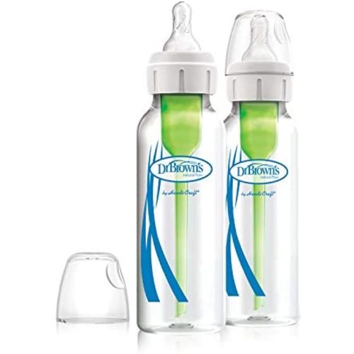Dr. Brown's Natural Flow Options+ Narrow Glass Baby Bottles, 8oz, 2 Pack