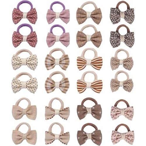 JESSCAT 24PCS Baby Hair Ties with Bows, 12 Multicolor Soft Elastic Bands (2.5cm), No-Crease Ponytail Holders for Infants, Toddlers & Kids, Color 2