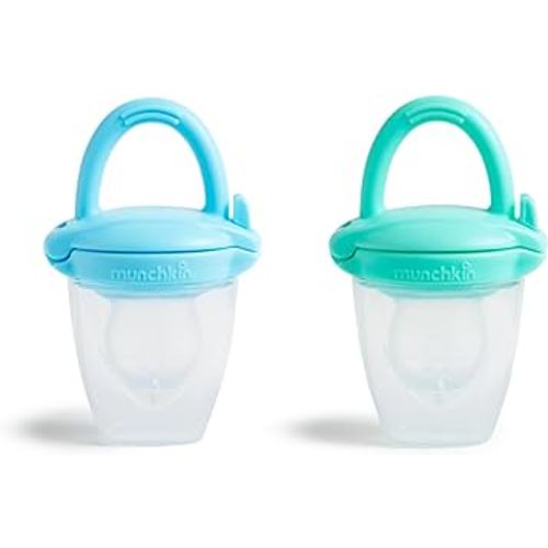 Munchkin Silicone Baby Food Feeder for Solids and Purees, Great for Self-Feeding and Baby Led Weaning, 2 Pack, Blue/Mint