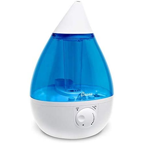 Crane Drop Ultrasonic Cool Mist Air Humidifier for Plants Home Bedroom Baby Nursery and Office, Filter Free, 500 Sq Ft Coverage, Blue & White, 1 Gallon