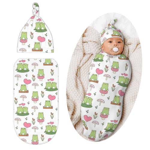 Jarverce Frog Swaddle Blanket, Mushroom Unisex Baby Stuff, Soft Sleeping Bag Sack, Frog and Mushroom Baby Items Stuff