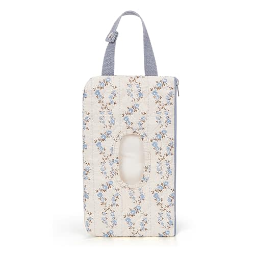 Quilted Baby Wipe Holder Quilted Wipe Pouch Portable Hanging Floral Wet Wipes Bag for Car, Stroller