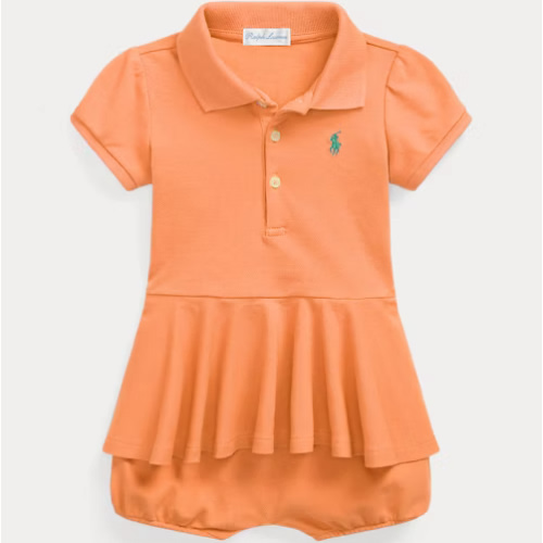 Stretch Mesh Peplum Polo Shortall