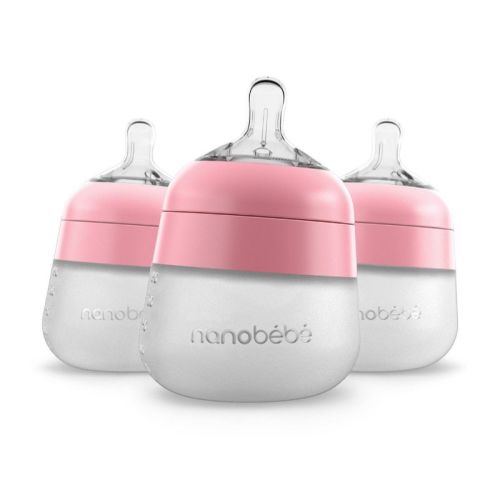 Nanobebe Flexy Silicone Baby Bottle Anti-colic Nipple, Soft Body, Stable Base - Gray - 5oz/3pk