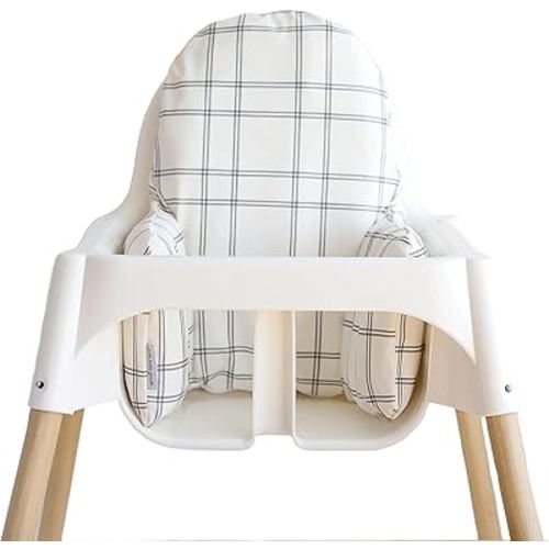 Yeah Baby Goods Vegan Leather Baby High Chair Cover (Modern Double Plaid) - Soft, Washable Cover Compatible with The IKEA Antilop Highchair Cushion