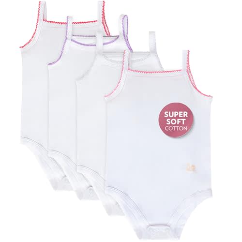 Feathers Tank Top Baby Girl Undershirts - Super Soft Cotton One-Piece Toddler Bodysuit (4 Pack) (Multicolor)