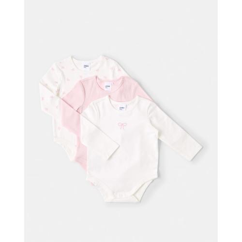 3 Pack Cotton Long Sleeve Bodysuits - Kmart