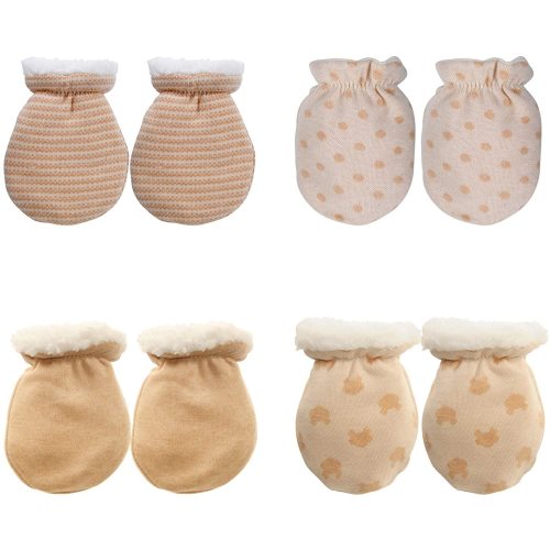 4 Pairs Baby Mitten Gloves Winter Warm Sherpa Lined Mittens Infant Newborn No Scrach Mittens for 0-6 Months