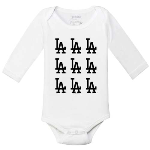 Infant Los Angeles Dodgers  Tiny Turnip White Logo Grid Long Sleeve Bodysuit