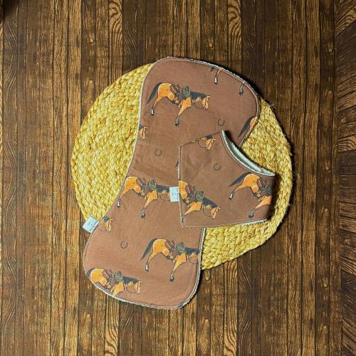 Ranch Horse Baby Bib and Burp Cloth Set