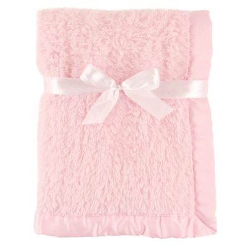 Hudson Baby Infant Girls Faux Shearling Plush Blanket with Satin Binding, Pink, One Size