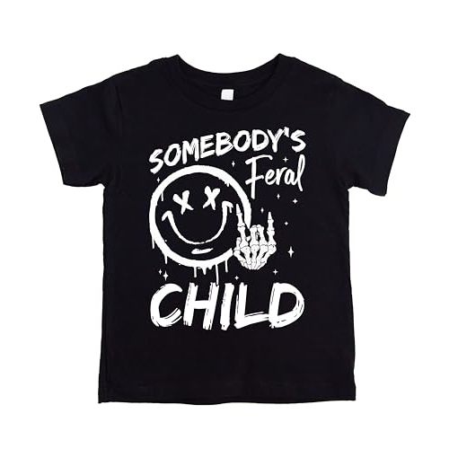 Funny Somebody's Feral Child Shirt for Boys and Girls Vintage Retro Punk Rock Tee for Kids