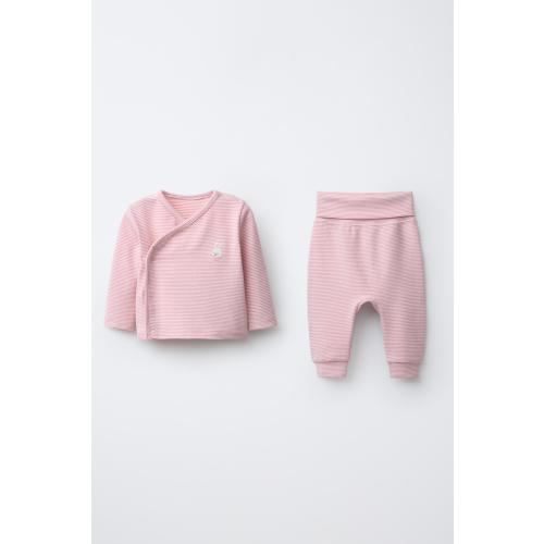 EMBROIDERED BUNNY STRIPED SARAOUL SHIRT AND PANTS SET - Pink | ZARA Canada