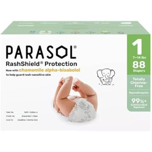 para~sol Chlorine-Free Diapers with RashShield Protection, Size 1, 88 Count