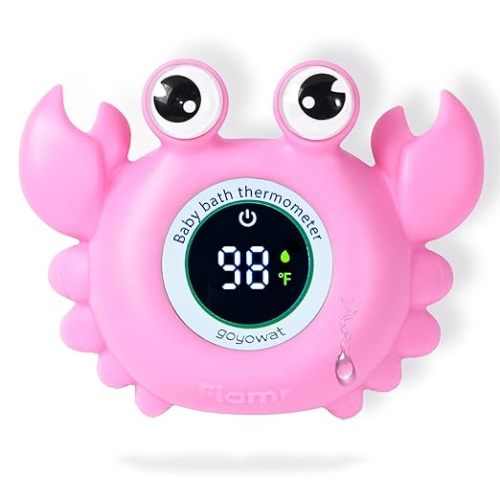 Baby Bath Thermometer,Baby Bath,Newborn Swimming Safety Toy,Bathtub Water Thermometer,Large Eyed Crab Toy Floating Water Temperature Gauge Baby Temperature Warning,Girl Baby Pink