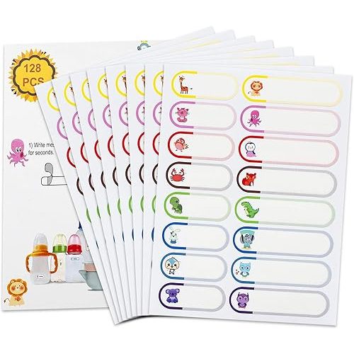128 pcs Waterproof Daycare Labels, Name Labels for Kids Stuff School Supplies, Baby Bottle Label for Daycare Essentials, Self-Laminating, Dishwasher Safe Name Tags Stickers for Water Bottle, Sippy Cup