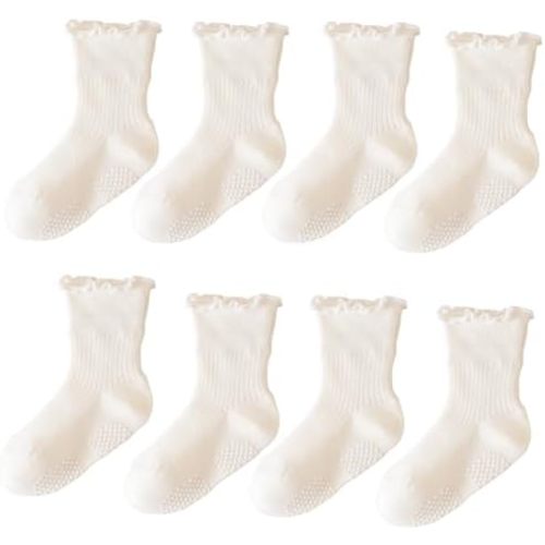 8 Pairs Girls Frilly socks toddler Ruffle Socks Baby Grip Socks