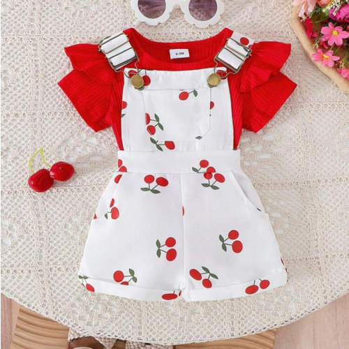 2pcs/Set Baby Girls' Cute Short Sleeve Romper + Bib Pants Set, Thin Fabric For Summer | SHEIN USA