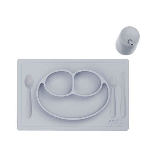 Silicone Feeding Set (Pewter) | Pottery Barn Kids – EZPZ Happy Feeding Set