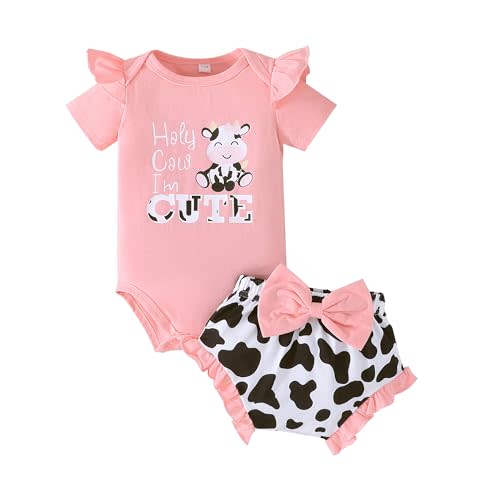 SUREPOCH Baby Girl Summer Clothes Cute Ruffle Sleeve Romper & Shorts Set for Newborns & Toddlers Soft Cotton Infant Outfits