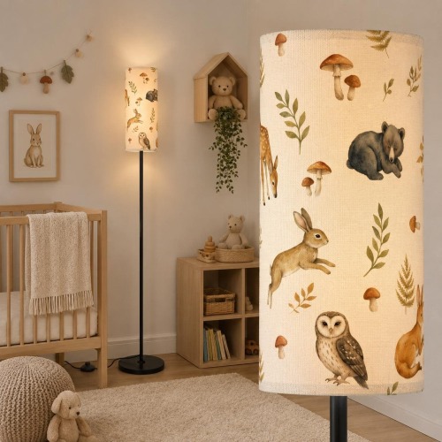 Woodland Nursery Floor Lamp Shade, Woodland Animal Nursery Lamp, Baby Room Floor Lamp, Deer Fox Bear Owl Lamp Shade, Nursery Decor