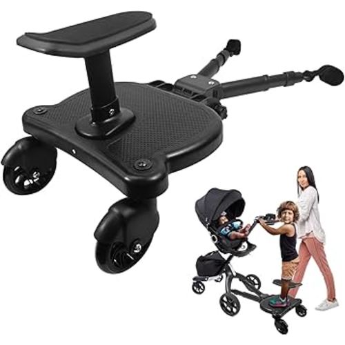 Universal Stroller Board, Black Buggy Board, Holds Children Up to 55lbs with Detachable Seat, 2in1 Sit and Stand Stroller Glider Board,Stroller Standing Board for Most Strollers, Stroller Rider Board