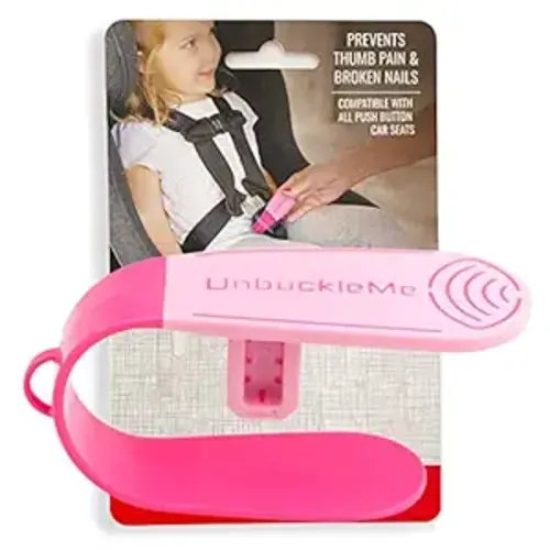 UnbuckleMe Car Seat Buckle Release Tool - Easy Opener Aid for Arthritis, Long Nails, Older Kids - Button Pusher for Infant, Toddler, Convertible 5 pt Harness car Seats - As Seen on Shark Tank (Pink)