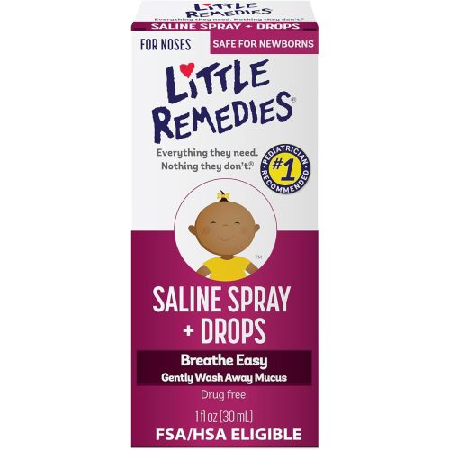 Little Remedies Sterile Baby Saline Nasal Spray and Drops, Safe for Newborns to Relieve Stuffy and Dry Noses, 1 Fl Oz