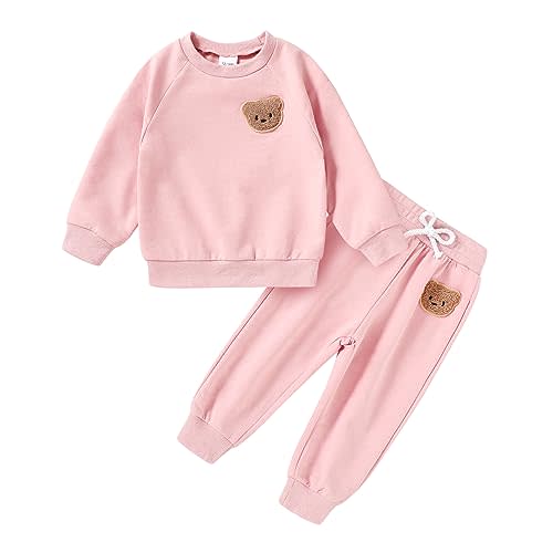 Fall Outfit for Toddler Boy Girl Long Sleeve Bear Sweatshirt Pant Sets Winter Pullover Clothes