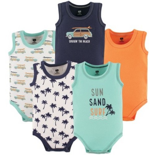 Hudson Baby Basics Infant Baby Sleeveless Baby Bodysuits 5-Pack, Coastal Cruiser, 0-3 Months