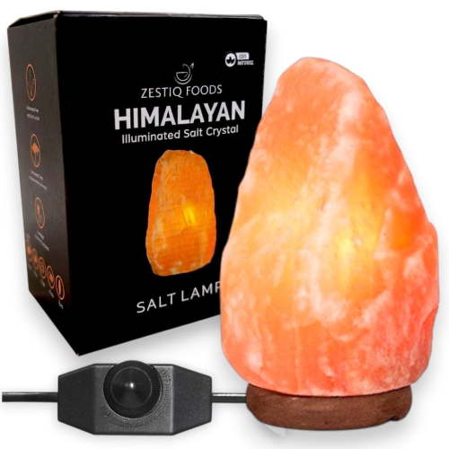 Zestiq Foods – Himalayan Salt Lamp with Touch Dimmer Control | Incandescent Bulb | 5-7lbs Real Rock